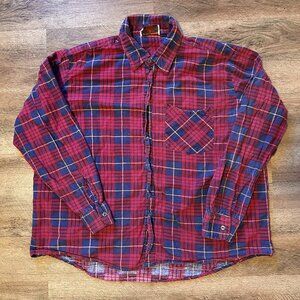 Open Trails Casual Button Down Mens XL Magenta Plaid Rugged Flannel Shirt